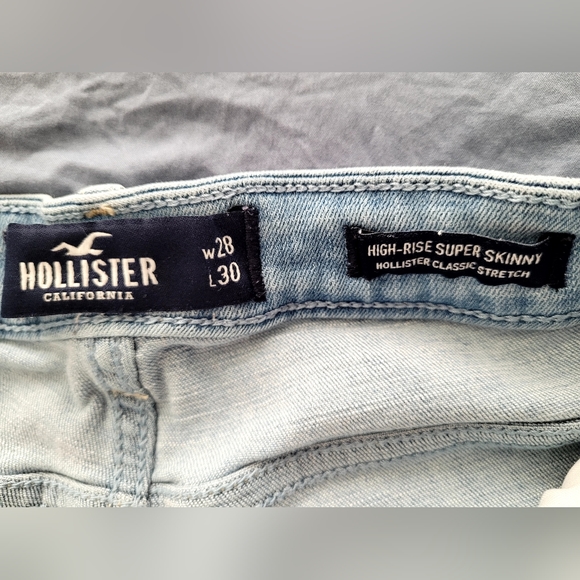 Hollister Destroyed Light Wash Raw Hem High Rise Super Skinny Jeans Sz 28/30 - Picture 6 of 12